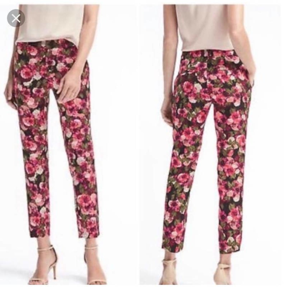 Banana Republic Floral Avery Mid Rise Slim Leg Ankle Pants Women's Size 4
